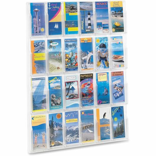 Safco SAF5601CL 24 Pamphlet Pockets Display Rack - 24 Pocket(S) - 41" Height X 30" Width X 2" Depth - Wall Mountable - Clear - Plastic - 1Each