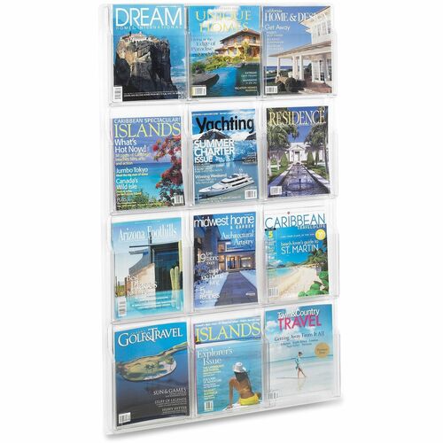 Safco SAF5602CL 12 Pocket Magazine Display Rack - 12 Pocket(S) - 49" Height X 30" Width X 2" Depth - Wall Mountable - Clear - Plastic - 1Each
