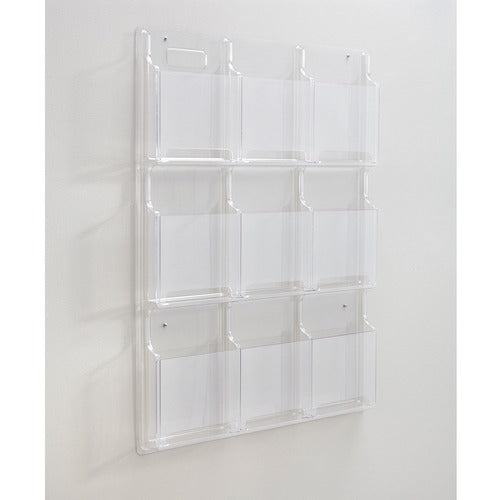 Safco SAF5603CL Nine Magazines Literature Display Rack - 9 Pocket(S) - 36.9" Height X 30" Width X 2" Depth - Wall Mountable - Clear - Plastic - 1Each