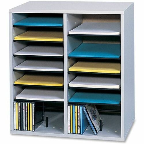 Safco SAF9422GR 16 Compartments Adjustable Shelves Literature Organizer - 16 Compartment(S) - Compartment Size 2.50" X 9" X 11.50" - 21.1" Height X 19.5" Width X 11.8" Depth - Gray - Wood - 1Each