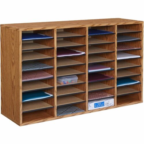 Safco SAF9424MO 36 Compartment Adjustable Shelves Literature Organizer - 36 Compartment(S) - Compartment Size 2.50" X 9" X 11.50" - 24" Height X 39.4" Width X 11.8" Depth - Medium Oak - Wood - 1Each