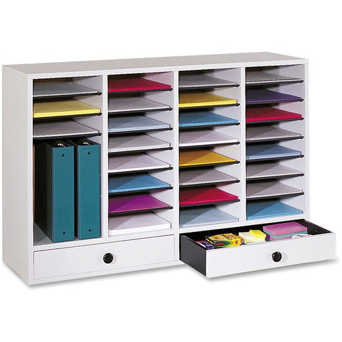 Safco SAF9494GR 32 Compartments Adjustable Literature Organizer-32 Compartment(S)-2 Drawer(S)-Compartment Size 2.50" X 9.50" X 11.50"-Drawer Size 2.75" X 17.50"-25.4" Height X 39.4" Width X 11.8" Depth-Gray-Wood,Fiberboard,Hardwood,Plastic-1EA