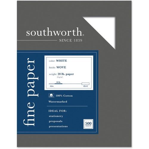 Southworth SOU13C 100% Cotton Business Paper - Letter - 8.50" X 11" - 20 Lb Basis Weight - Recycled - 100% Recycled Content - Wove - 500 / Box - White