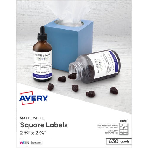 Avery® AVE5196 Diskette Label - Permanent Adhesive Length - 9 / Sheet - Circle - Laser, Inkjet - White - 630 / Box