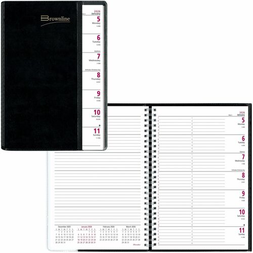 Brownline REDCB920BLK Pre-Vu Weekly Planner, Transparent Section, English, Black (CB920.BLK)
