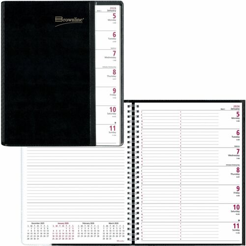 Brownline REDCB925BLK Pre-Vu Weekly Planner, Transparent Section, English, Black (CB925.BLK)