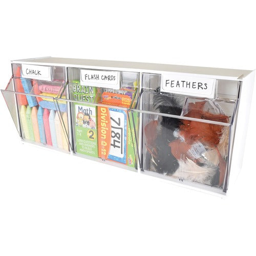 Deflecto DEF20303OP Interlocking Horizontal Tilt Bin - 3 Compartment(S) - 9.5" Height X 23.6" Width X 7.8" Depth - Wall Mountable, Desktop - White - 1Each