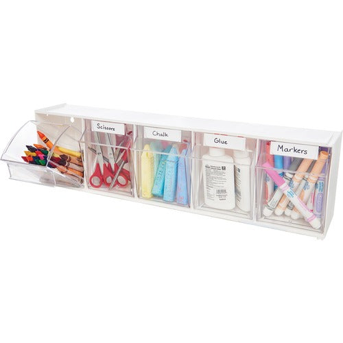 Deflecto DEF20503OP Interlocking Horizontal Tilt Bin - 5 Compartment(S) - 6.5" Height X 23.6" Width X 5.3" Depth - Wall Mountable, Desktop - White - 1Each