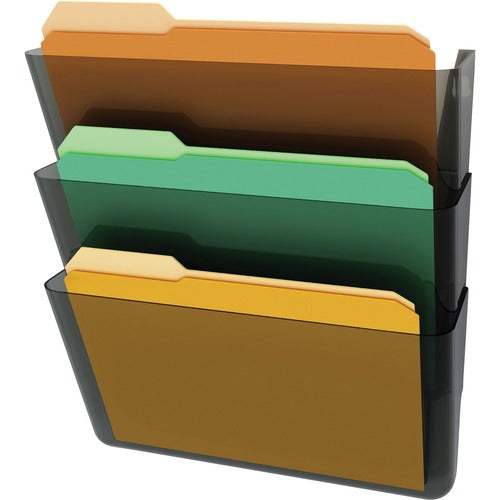 Deflecto DEF73602RT Three Pack Stackable Letter Wall Pocket - 3 Pocket(S) - 14" Height X 13" Width X 4" Depth - Wall Mountable - Smoke - 3 / Set