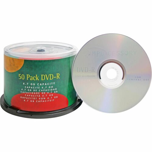 Compucessory CCS35557 DVD Recordable Media - DVD-R - 16x - 4.70 GB - 50 / Pack - Silver