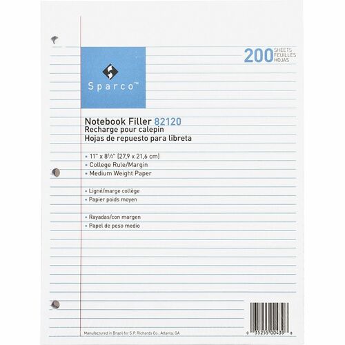 Sparco SPR82120 Notebook Filler Paper - Letter