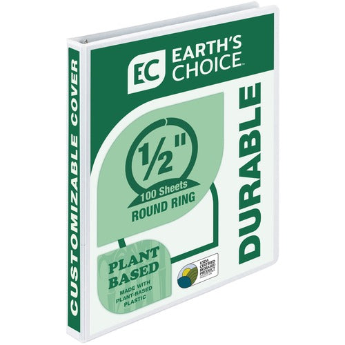 Samsill SAM18917 Earth'S Choice Bio-Based Round Ring View Binder-1/2" Binder Capacity-Letter-8 1/2" X 11" Sheet Size-100 Sheet Capacity-3 X Ring Fastener(S)-2 Internal Pocket(S)-Vinyl, Cardboard, Polypropylene, Chipboard-White-Recycled-1 Each