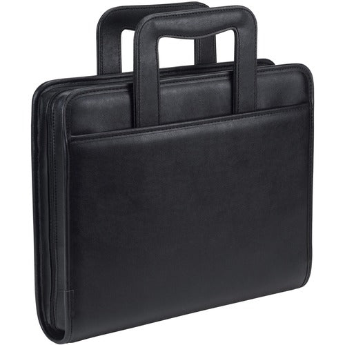 Samsill SAM15670 Sterling Zipper Binder Portfolio - Letter - 8 1/2" X 11" Sheet Size - 3 X Round Ring Fastener(S) - 2" Fastener Capacity For Folder - 2 Exterior, Internal Pocket(S) - Vinyl, Leather - Black - 1 Each