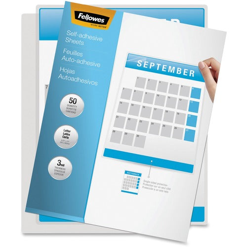 Fellowes FEL5221502 Self Adhesive Laminating Sheets, 3Mil, 50 Pack - Laminating Pouch/Sheet Size: 9.25" Width X 12" Length X 3 Mil Thickness - Type G - Glossy - For Document, Photo - Self-Adhesive - Clear - 50 / Pack