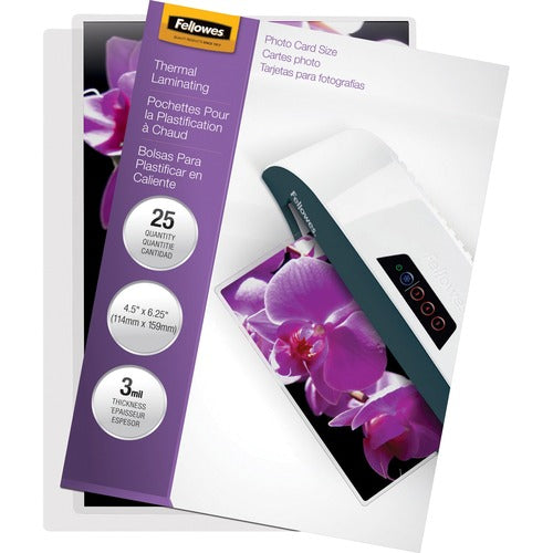 Fellowes FEL5208301 Glossy Pouches - Photo, 3 Mil, 25 Pack - Laminating Pouch/Sheet Size: 6.25" Width X 4.50" Length X 3 Mil Thickness - Type G - Glossy - For Photo, Document - Durable - Clear - 25 / Pack