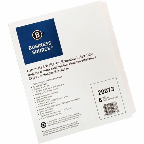 Business Source BSN20073 3-Ring 8-Tab Indexes
