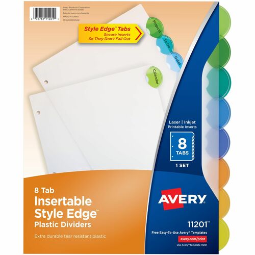 Avery® AVE11201 Insertable Style Edge Plastic Dividers, 8 tabs, 1 set