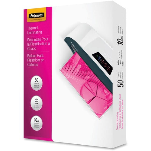 Fellowes FEL52042 Glossy Pouches - Letter, 10 Mil, 50 Pack - Sheet Size Supported: Letter - Laminating Pouch/Sheet Size: 9" Width X 11.50" Length X 10 Mil Thickness - Type G - Glossy - For Document, Letter - Durable - Clear - 50 / Pack