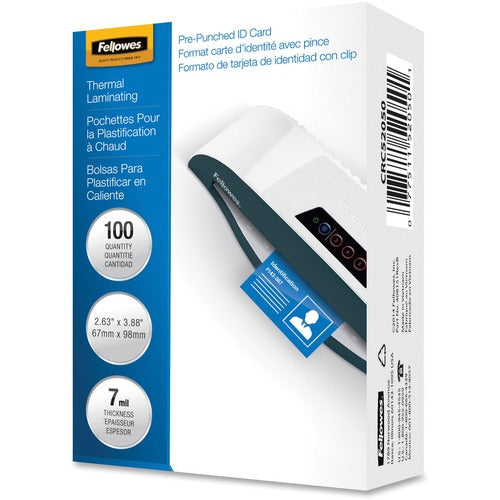 Fellowes FEL52050 Glossy Pouches - Id Tag Punched, 7 Mil, 100 Pack - Laminating Pouch/Sheet Size: 2.63" Width X 3.88" Length X 7 Mil Thickness - Type G - Glossy - For Document, Id Card - Durable - Clear - 100 / Pack