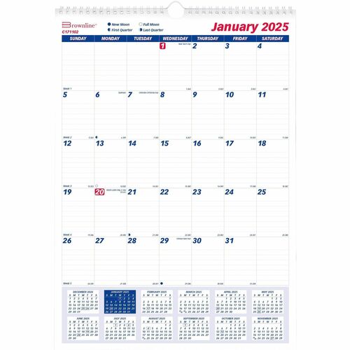 Brownline REDC171102 Ruled Block Monthly Wall Calendar