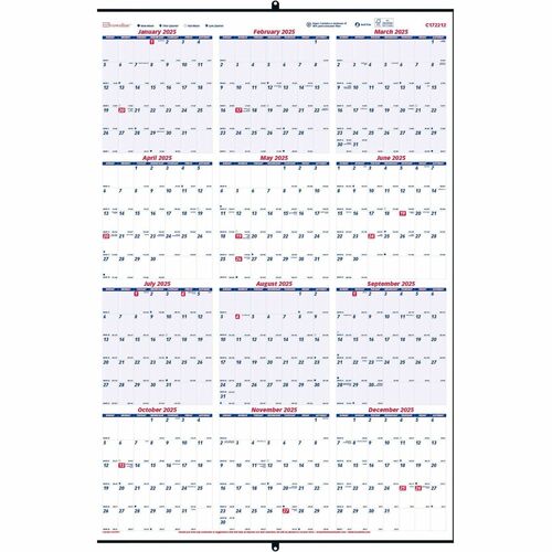 Brownline REDC172212 Heavyweight Yearly Wall Calendar