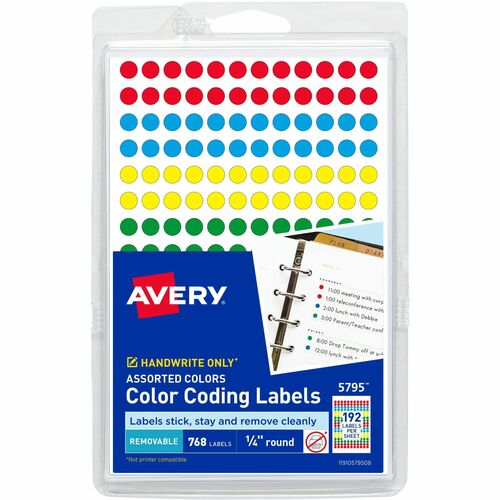 Avery® AVE05795 Avery® Dot Stickers, 1/4" Diameter, Assorted, 760 Total (5795)