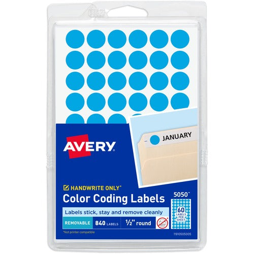 Avery® AVE05050 Avery® Dot Stickers, 1/2" Diameter, Light Blue, 840 Total (5050)