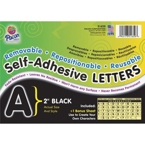 UCreate PAC51650 Pacon Self-Adhesive Removable Letters - 159 Character - Self-Adhesive - 2" Height - Black - 159 / Pack
