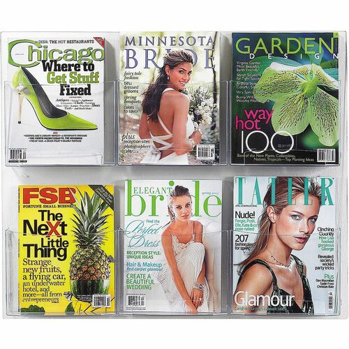 Safco SAF5667CL Clear2C Magazine Display Rack - 6 X Magazine - 6 Compartment(S) - Compartment Size 7" X 9.12" X 2" - 23.5" Height X 28.8" Width X 3" Depth - Wall Mountable - Clear - Polycarbonate, Plastic - 1Each