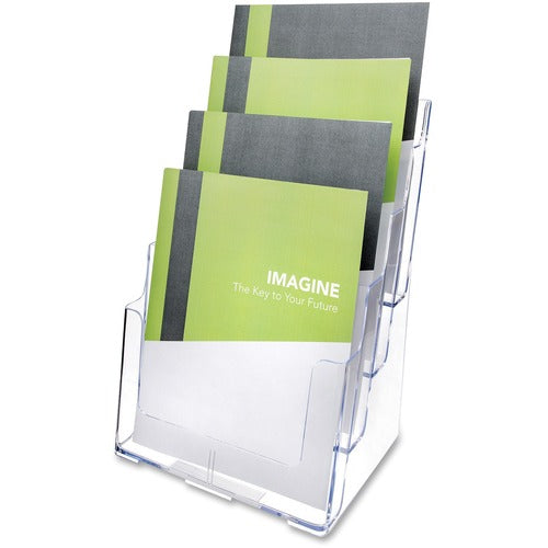 Deflecto DEF77441 Multi-Compartment Literature Rack - 920 X Sheet - 4 Compartment(S) - 1.57" - 13.5" Height X 9.3" Width X 7" Depth - Wall Mountable, Desktop - Clear - Polystyrene - 1Each