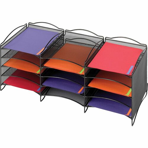Safco SAF9430BL Mesh Desktop Organizer - 12 Compartment(S) - Compartment Size 1.75" X 9.50" X 12.25" - 11.3" Height X 30" Width X 12.6" Depth - Desktop - Black - Steel - 1Each