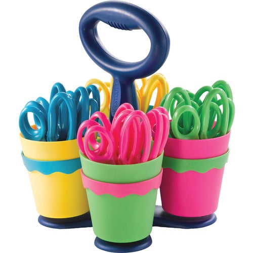 Westcott ACM14756 Westcott Kids Scissors With Caddy - 5" Overall Length - Blunted - Left/Right - Stainless Steel - Assorted
