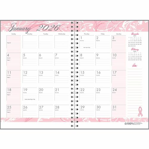 House of Doolittle HOD5226 BCA Pink Cover Monthly Wirebound Journal