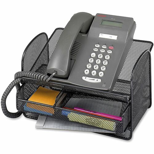 Safco SAF2160BL Onyx Mesh Telephone Stand With Drawer - 7" Height X 11.8" Width X 9.3" Depth - Desktop - Black - Steel - 1Each