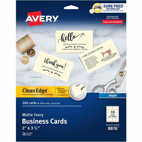 Avery® AVE08876 Avery® Clean Edge Business Cards, 2" x 3.5" , Ivory, 200 (08876)