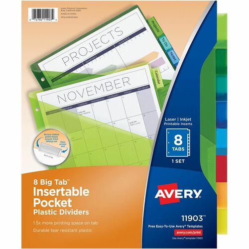 Avery® AVE11903 Avery® Big Tab™ Insertable Plastic Dividers with Pocketsfor Laser and Inkjet Printers