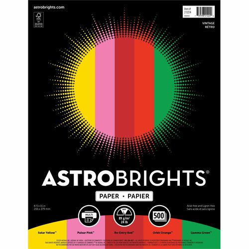 Astrobrights WAU21224 Color Copy Paper "Vintage" , 5 Assorted Colours