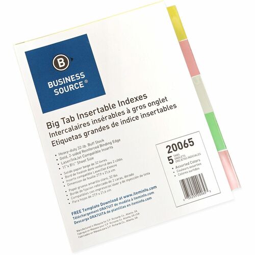 Business Source BSN20065 Reinforced Insertable Tab Indexes