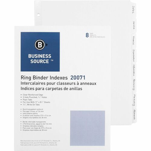 Business Source BSN20071 3-Ring Plain Tab Indexes