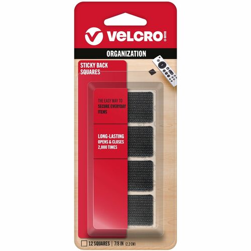 VELCRO® VEK90072 Sticky Back 7/8in Squares Black 12 Ct