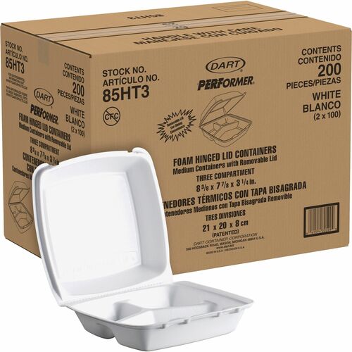 Dart DCC85HT3 8-1/2" Triple-Compartment Foam Containers