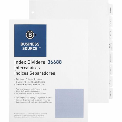 Business Source BSN36688 Punched Tabbed Laser Index Dividers