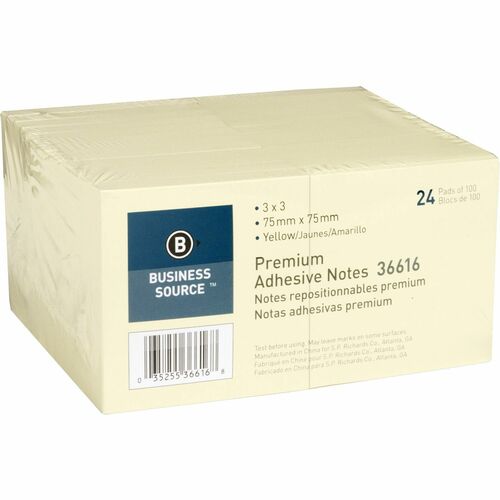 Business Source BSN36616 Yellow Repostionable Adhesive Notes
