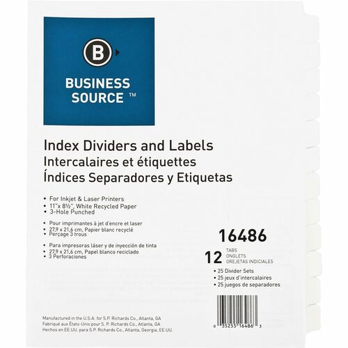Business Source BSN16486 Customize 12-Tab Index Dividers