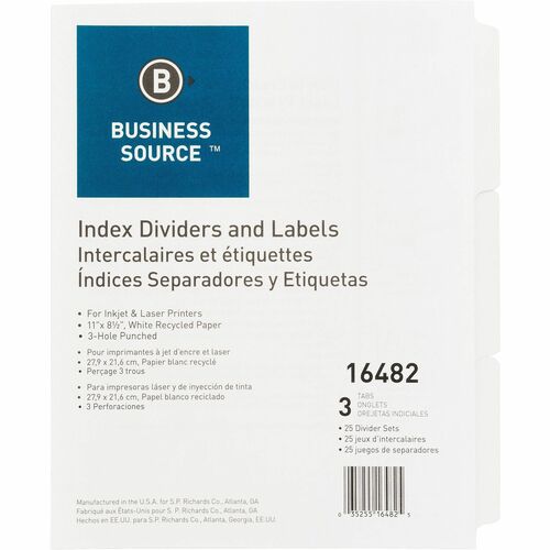 Business Source BSN16482 3-Hole Punched Laser Index Tabs