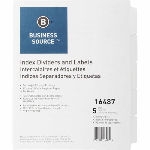 Business Source BSN16487 Un-punched Index Dividers Set
