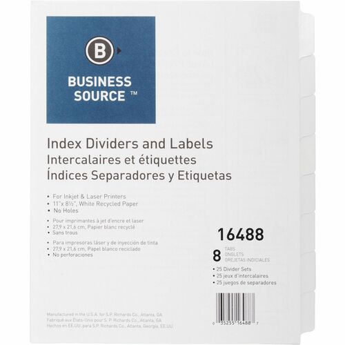 Business Source BSN16488 Unpunched Index Dividers Set