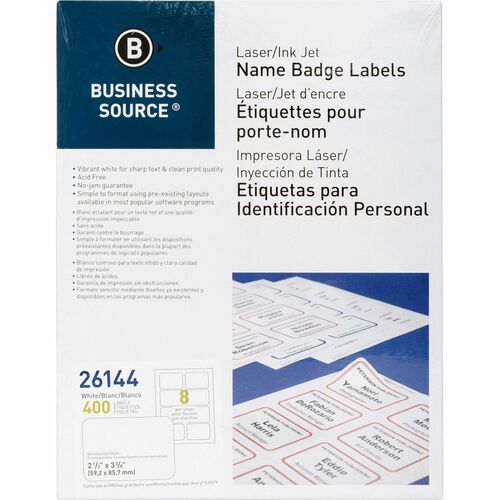 Business Source BSN26144 Laser/Inkjet Name Badge Labels