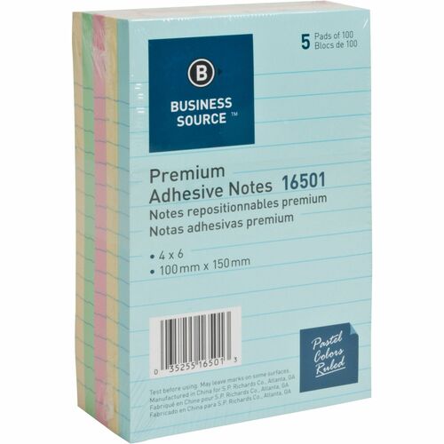 Business Source BSN16501 Ruled Adhesive Notes