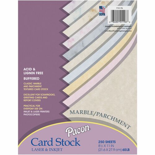 Pacon PAC101196 Array Card Stock - Letter - 8.50" X 11" - 65 Lb Basis Weight - Textured, Parchment, Marble - 1 / Pack - Blue, Gray, Cherry, Tan, Lilac, Natural, Gold, Blue, Pink